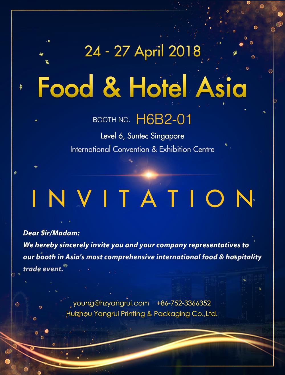 Yangrui részt vesz az Food & Hotel Asia 2018. április 24-27-én