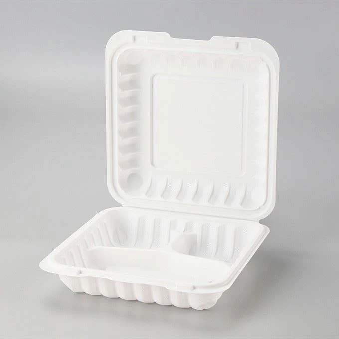 Customized Embossed Logo Disposable Take Away Food Box Fast Food Packaging Hinged Lid Plastic Eco Friendly Food Containers