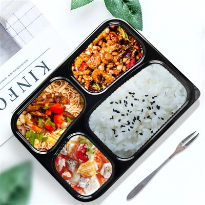 Bento ebédlődoboz eldobható fekete 4 rekesz